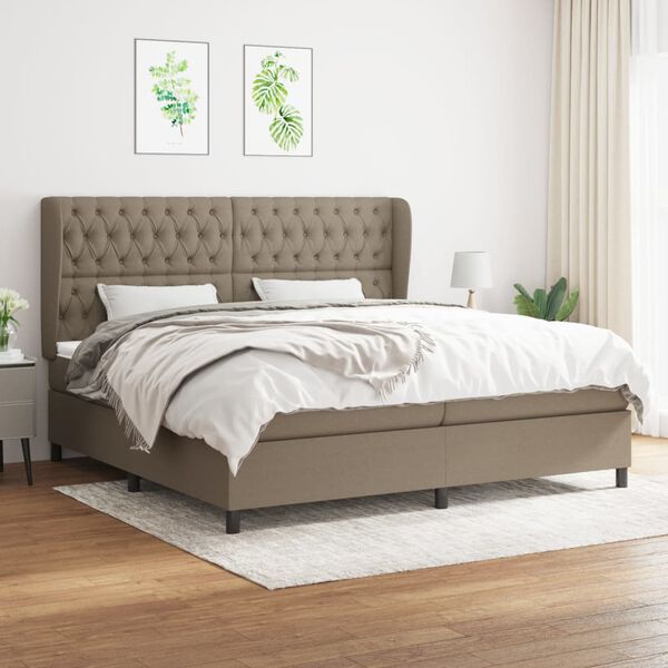 vidaXL Cama box spring con colch&oacute;n tela gris taupe 200x200 cm