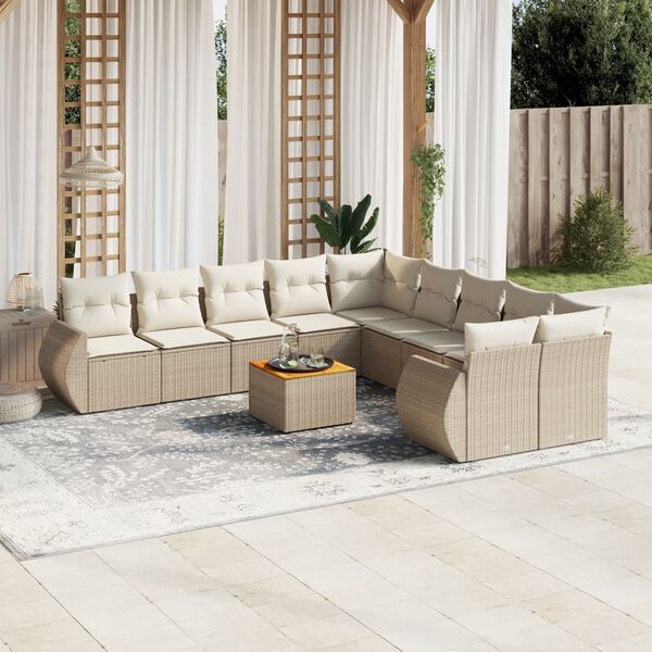 vidaXL Set de sof&aacute;s de jard&iacute;n 11pzas con cojines rat&aacute;n sint&eacute;tico beige