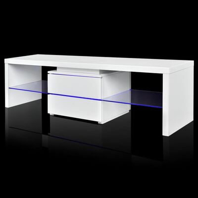 Mesita para TV color blanco brillante con luces LED, 150 cm