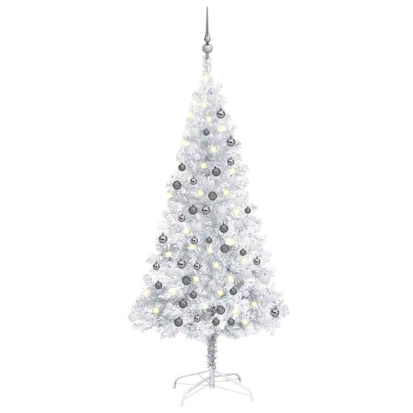 vidaXL Árbol de Navidad preiluminado con luces y bolas plateado 150 cm