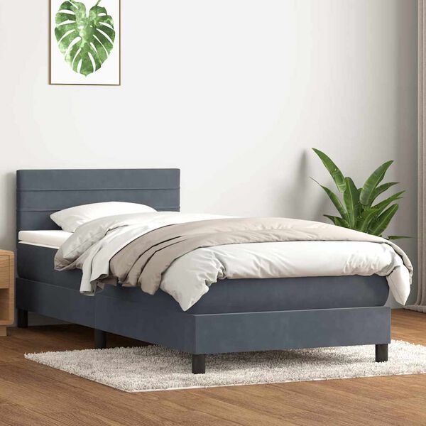 vidaXL Cama box spring con colch&oacute;n terciopelo gris oscuro 100x220 cm