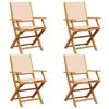 vidaXL Sillas plegables, 4 unidades, tela beige y madera maciza.