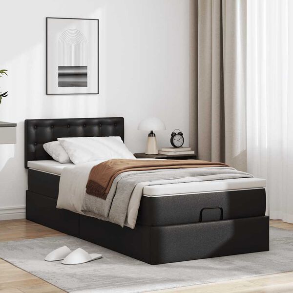 vidaXL Cama otomana colch&oacute;n cuero sint&eacute;tico negra 90x190 cm