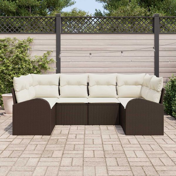 vidaXL Conjunto de sofá de jardín 6 pcs Marrón Rattan de Poliéster