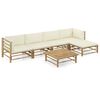 vidaXL Set de muebles de jard&iacute;n 6 piezas bamb&uacute; y cojines blanco crema