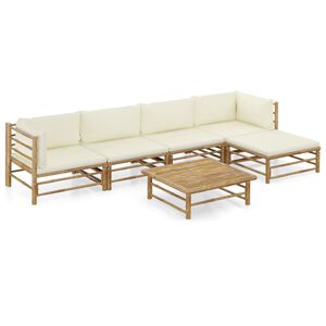 vidaXL Set de muebles de jard&iacute;n 6 piezas bamb&uacute; y cojines blanco crema