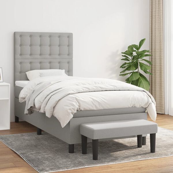 vidaXL Cama box spring con colch&oacute;n tela gris claro 90x190 cm