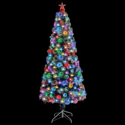 vidaXL Árbol de Navidad artificial LED fibra óptica blanco azul 180 cm