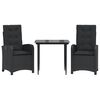 vidaXL Set comedor de jard&iacute;n 3 pzas con cojines rat&aacute;n sint&eacute;tico negro