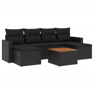 vidaXL Set de comedor de jard&iacute;n 7 pzas y cojines rat&aacute;n sint&eacute;tico negro