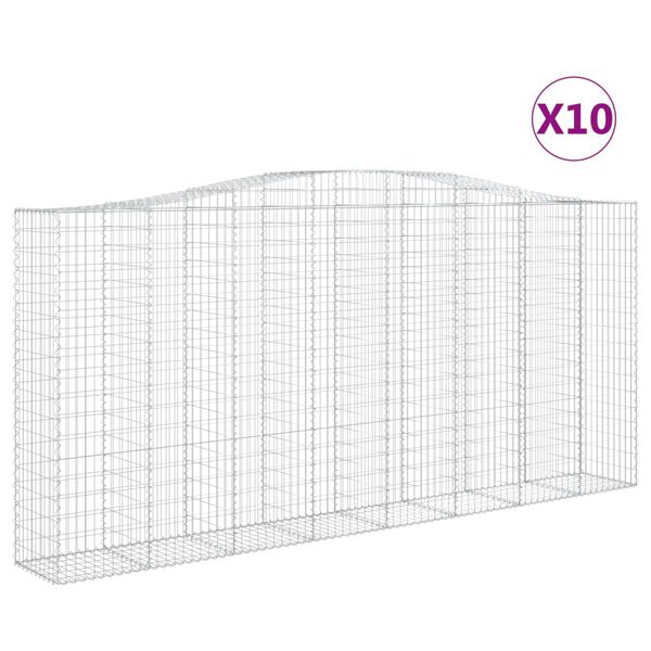 vidaXL Cestas de gaviones 10 uds forma de arco hierro 400x50x180/200cm