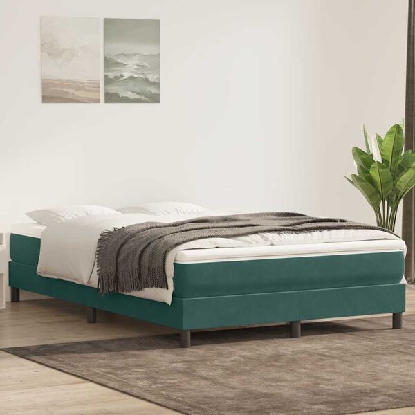 vidaXL Cama box spring con colchón terciopelo verde oscuro 140x210 cm