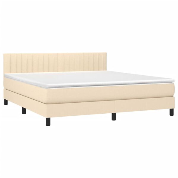 vidaXL Cama box spring con colch&oacute;n tela color crema 160x200 cm