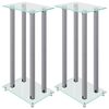 vidaXL Soportes de altavoces 2 uds vidrio templado plateado 4 pilares