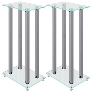 vidaXL Soportes de altavoces 2 uds vidrio templado plateado 4 pilares