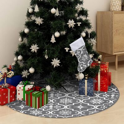 vidaXL Falda del árbol de Navidad de lujo con calcetín tela gris 90 cm