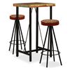 vidaXL Mesa y 2 taburetes bar madera maciza reciclada cuero real lona