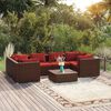 vidaXL Set muebles de jard&iacute;n 7 piezas y cojines rat&aacute;n sint&eacute;tico marr&oacute;n