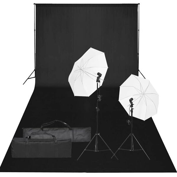 vidaXL Kit de estudio fotogr&aacute;fico con set de luces y fondo