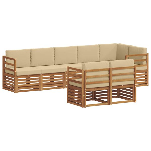 vidaXL Juegos de sof&aacute;s 8 pcs Natural y Beige Madera de Acacia S&oacute;lida