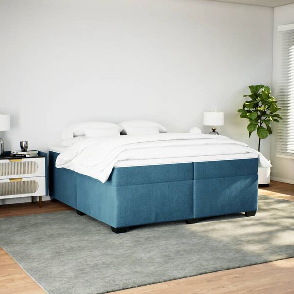vidaXL Cama box spring con colch&oacute;n terciopelo azul oscuro 200x200 cm