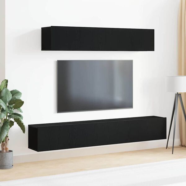 vidaXL Conjunto de mueble de TV Roble Negro Madera de ingeniería