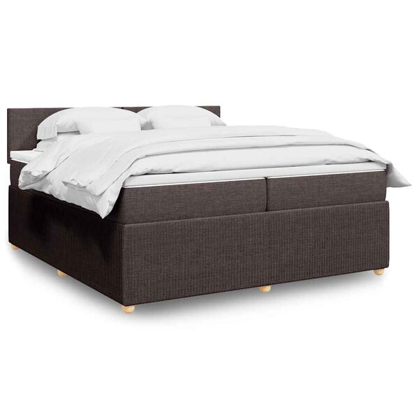 vidaXL Cama box spring con colch&oacute;n tela marr&oacute;n oscuro 200x200 cm