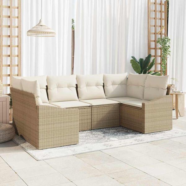 vidaXL Conjunto de sof&aacute;s de jard&iacute;n 6 pcs Beige y Crema rat&aacute;n sint&eacute;tico