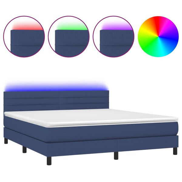 vidaXL Cama box spring colch&oacute;n y luces LED tela azul 160x200 cm