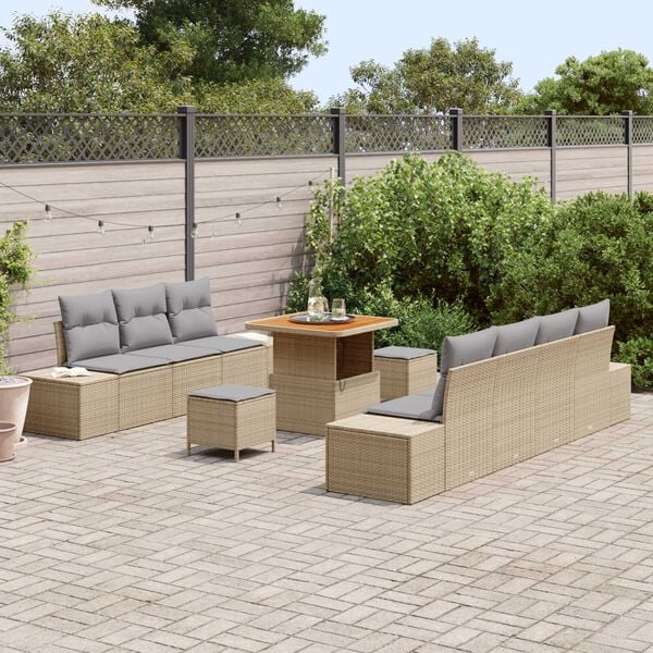 vidaXL Conjunto de sof&aacute;s de jard&iacute;n 10 pcs Beige rat&aacute;n sint&eacute;tico