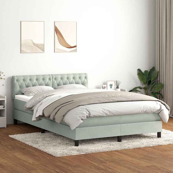 vidaXL Cama box spring con colch&oacute;n y LED terciopelo gris claro 160x210 cm