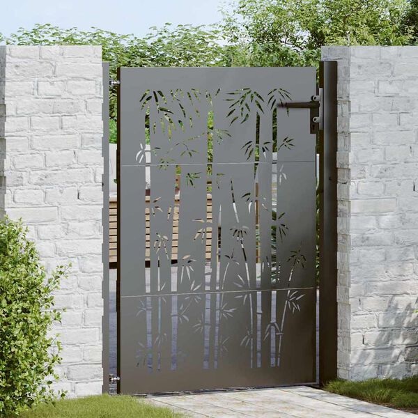 vidaXL Puerta de jardín 100x125 cm de acero corten con diseño de bambú