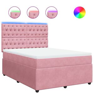 vidaXL Cama box spring con colch&oacute;n terciopelo rosa 140x200 cm