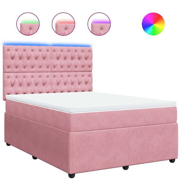 vidaXL Cama box spring con colch&oacute;n terciopelo rosa 140x200 cm