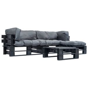 vidaXL Muebles de palets de jard&iacute;n con cojines grises 4 piezas madera