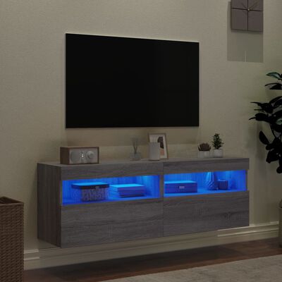 vidaXL Muebles TV de pared con luces LED 2 uds gris Sonoma 60x30x40 cm