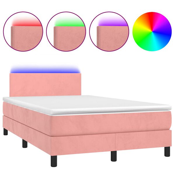 vidaXL Cama box spring con colch&oacute;n y LED terciopelo rosa 120x190 cm