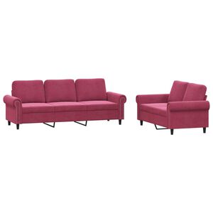 vidaXL Juego de sof&aacute;s con cojines 2 piezas terciopelo rojo tinto