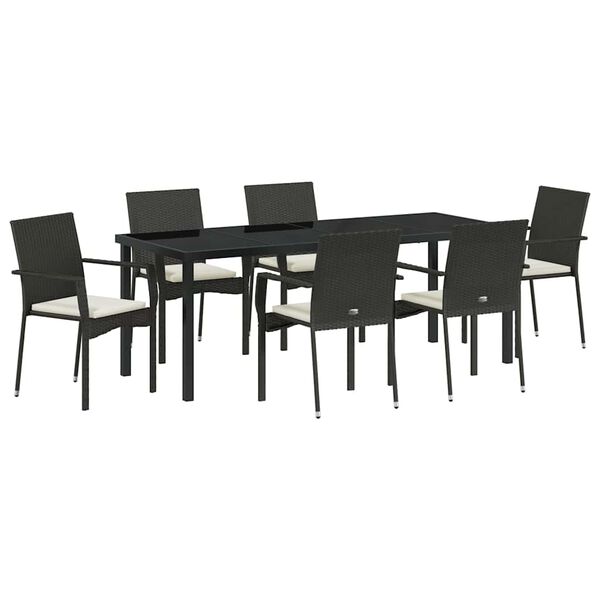 vidaXL Conjunto de Comedor de Jard&iacute;n 7 pcs Negro rat&aacute;n sint&eacute;tico