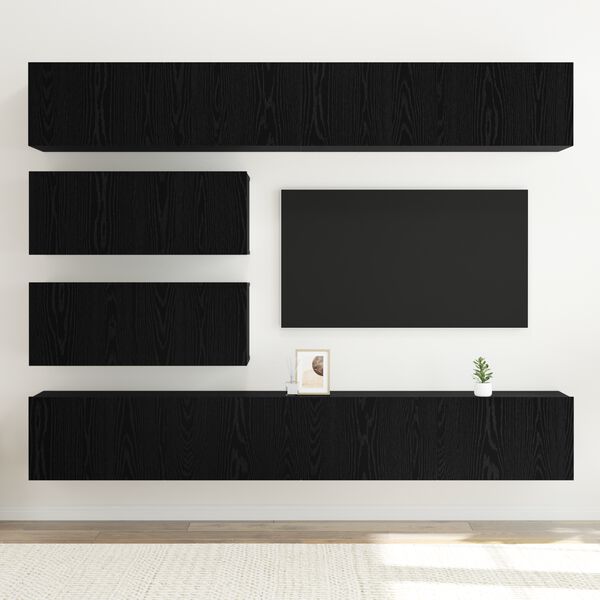 vidaXL Conjunto de mueble de TV 4 pcs Roble Negro Madera de Ingenier&iacute;a
