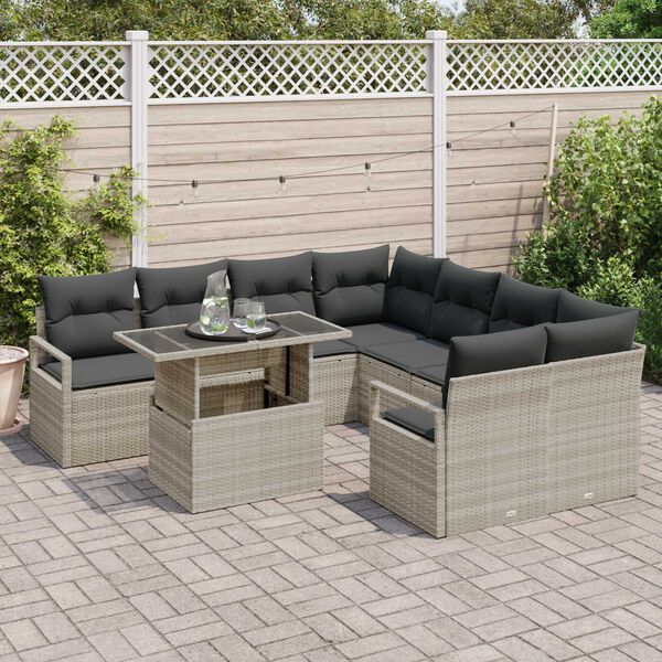 vidaXL Conjunto de sofá de jardín 9 pcs Gris Claro Poliratán
