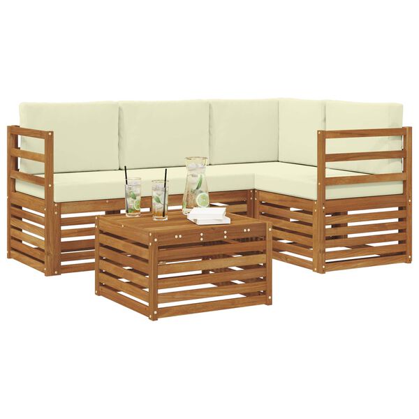 vidaXL Conjunto de sof&aacute;s de exterior con coj&iacute;n 5 pcs Natural y Crema