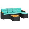 vidaXL Set de sof&aacute;s de jard&iacute;n 6 piezas y cojines rat&aacute;n sint&eacute;tico negro