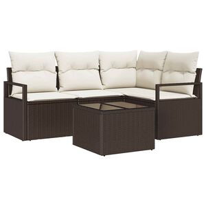 vidaXL Juego de Sof&aacute; 5 uds. Marr&oacute;n y crema rat&aacute;n sint&eacute;tico