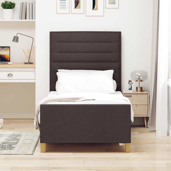 vidaXL Estructura de cama con cabecera Marr&oacute;n oscuro 80 x 200 cm tela