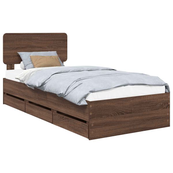 vidaXL Estructura de cama con cabecera Roble marr&oacute;n 75 x 190 cm