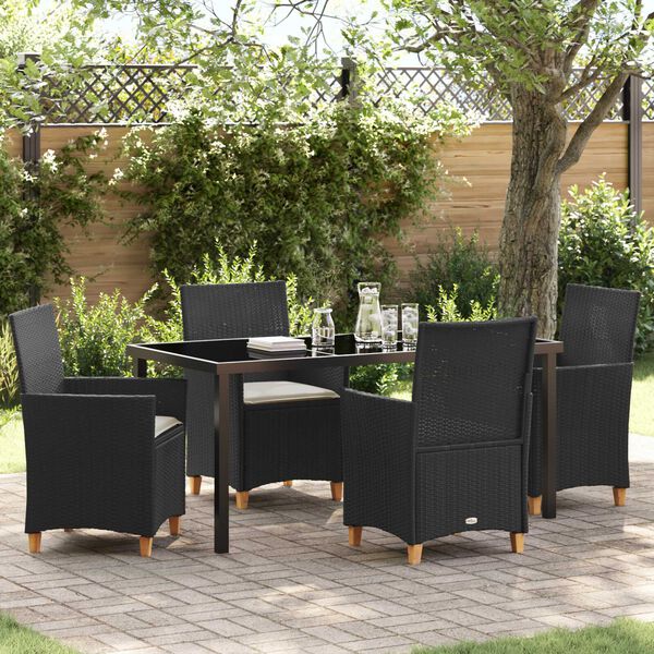 vidaXL Conjunto de Comedor de Jard&iacute;n 5 pcs Negro rat&aacute;n sint&eacute;tico