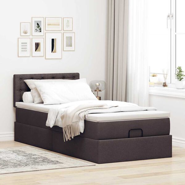 vidaXL Estructura cama otomana colch&oacute;n tela marr&oacute;n oscuro 90x190 cm