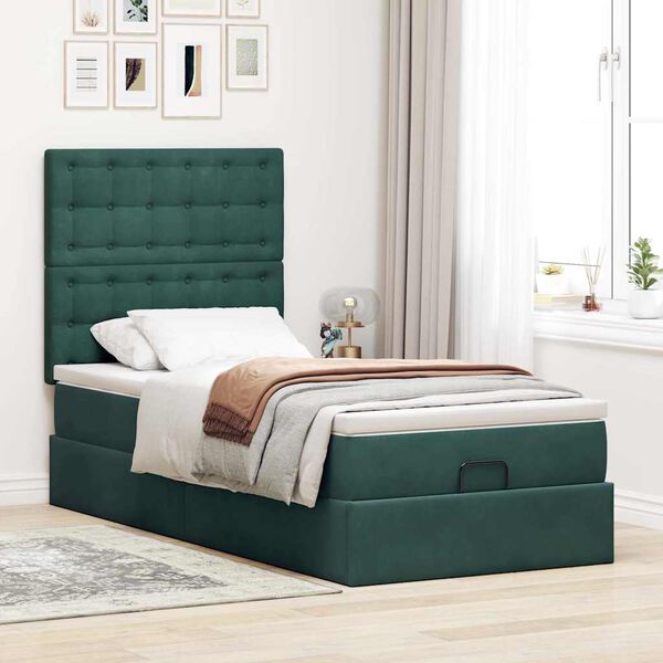 vidaXL Estructura cama otomana colchones terciopelo verde oscuro