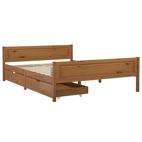 vidaXL Estructura de cama 2 cajones madera pino marrón miel 140x200 cm